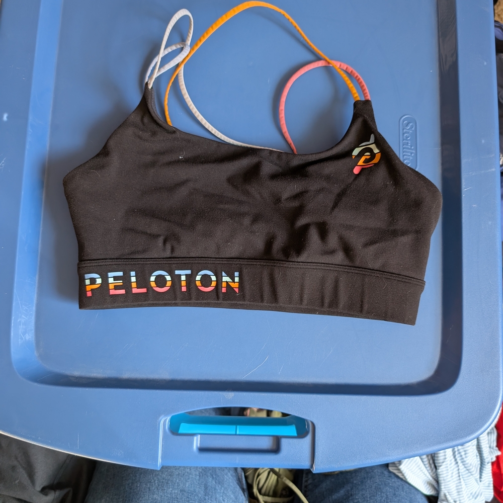 Peloton Black Sports Bra with Colorful Accents